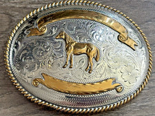 New Belt Buckle Alpaca Silver Mexico 4  Shiny Silver/Gold Western Rodeo Cowboy
