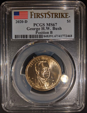 2020-d PCGS ms67 George HW Bush Pos B Presidential Dollar First Strike