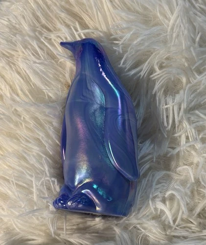 RARE! Fenton Blue Swirl  PENGUIN Carnival Glass Art EUC