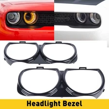 Pair  Front Headlight Bezel Lamp Cover Trim Set For 2015-2021 Dodge Challenger