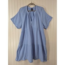 Gap Light Blue Cotton Gauze Tiered Mini Dress XL Short Sleeve Boho Vacation