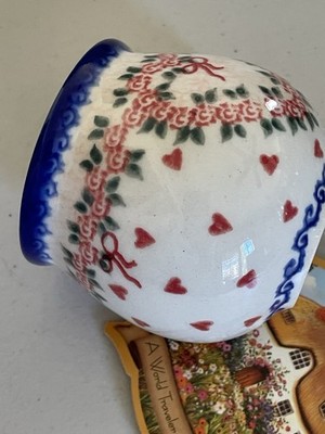 VENA UNIKAT BLUE ROSE POLISH POTTERY BUBBLE MUG FLORAL WREATH