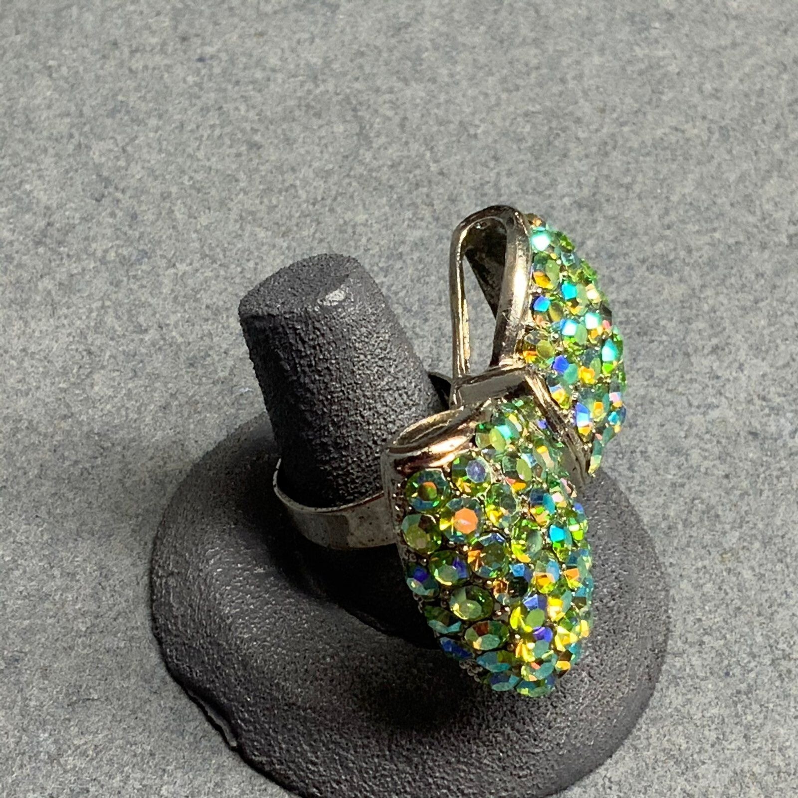 Rhinestone Bow Bling Ring Adjustable Lime Green S… - image 3