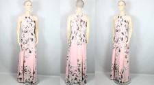 Designer ELIZA J Barbie Pink Chiffon Floral Print Maxi Long Halter Dress Gown 10