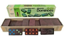 Vintage Milton Bradley Halsam Double Six Dragon Dominoes 1970 - 28 Wood Pieces