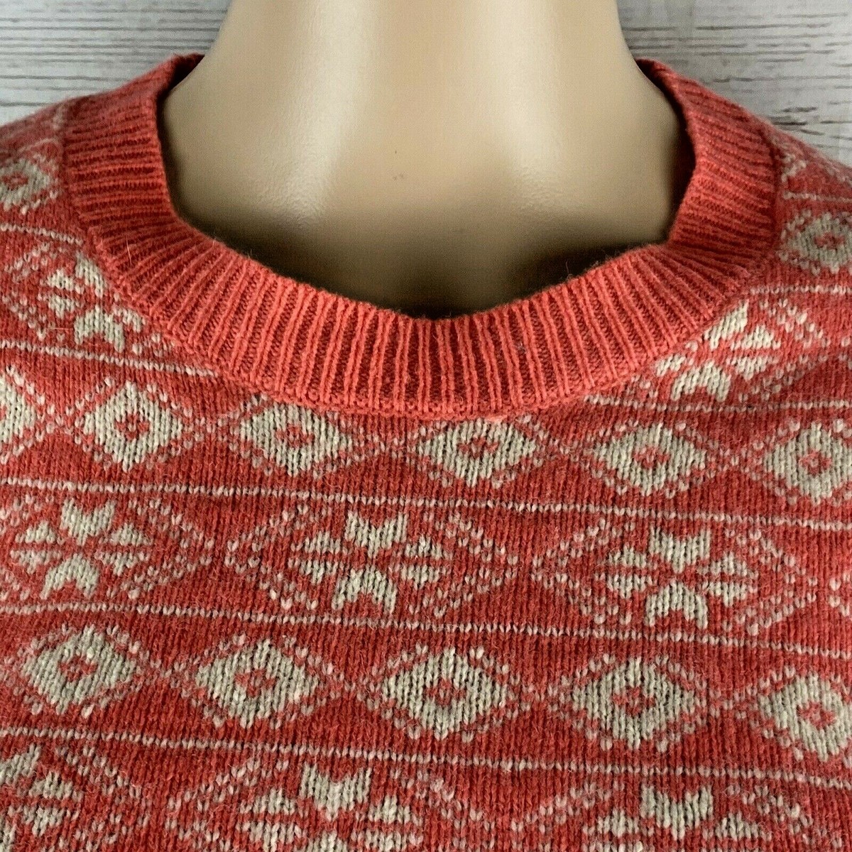 NWT Gap Sweater Medium Peach White Snowflake Striped Lambswool