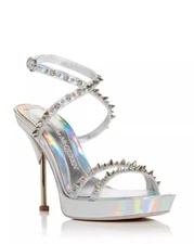 Alexander McQueen $1150 Punk Stud Holo Silver Platform Sandals EU 39.5/ US 9.5 C