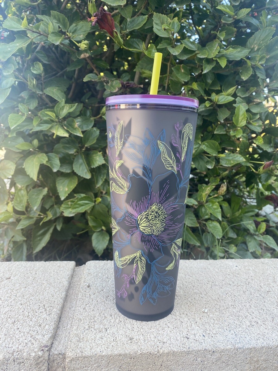 Starbucks Purple Flowers Soft Touch Venti 24oz Tumbler With Straw