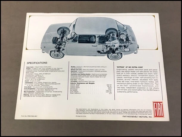 1968 Fiat 850 Sedan Vintage Original Car Sales Brochure Folder - English Foto 4 de 4