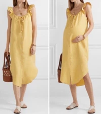 Hatch Womens Dress Sz 2 / L Jenna Maternity Ruffle Sleeve Drawstring Midi