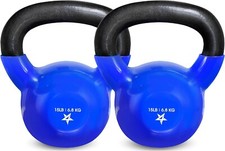 Set Of 2 Kettlebell, Pair 5/10/15 LBS Vinyl Coated Cast Iron Dumbbell, Dark Blue