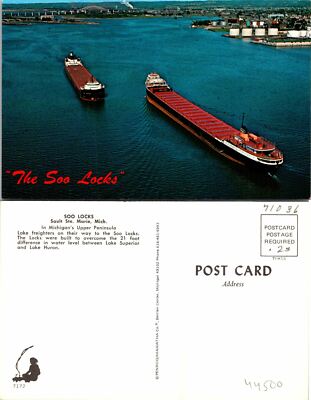 Soo Locks Michigan Freighters Postcard Unused (44500)