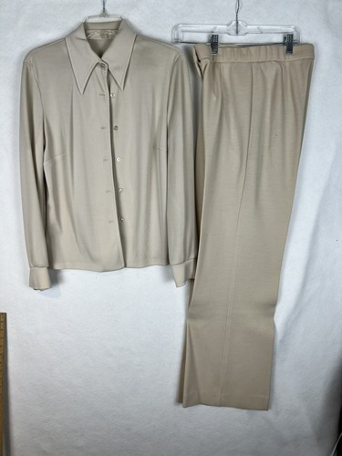 Vintage 70s Beige Navy Maroon 4 PC Suit Set Double Knit Pant Vest Jacket 18 - Picture 3 of 13