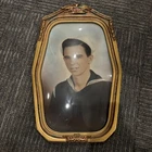 Antique American Shield Eagle Convex Glass WW1 Navy Sailor Picture Frame 11x18