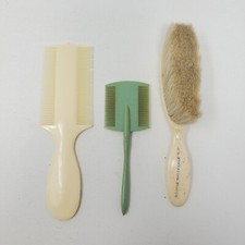 Vintage Brush Comb Lot Of 3 Baby Collectible Small Antique Green Ivory Prop