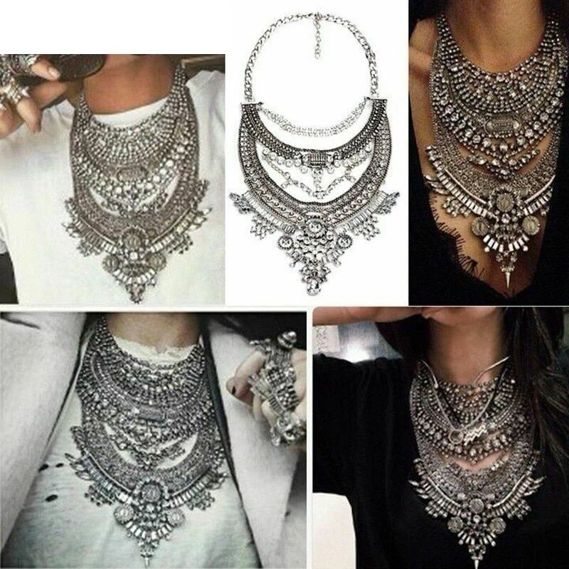 Bohemian Choker Necklace Women Indian Ethnic Statement Large Collar Pedant Gypsy