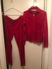 Womens Vintage Tommy Hilfiger Red Velour Sweatsuit Size Large