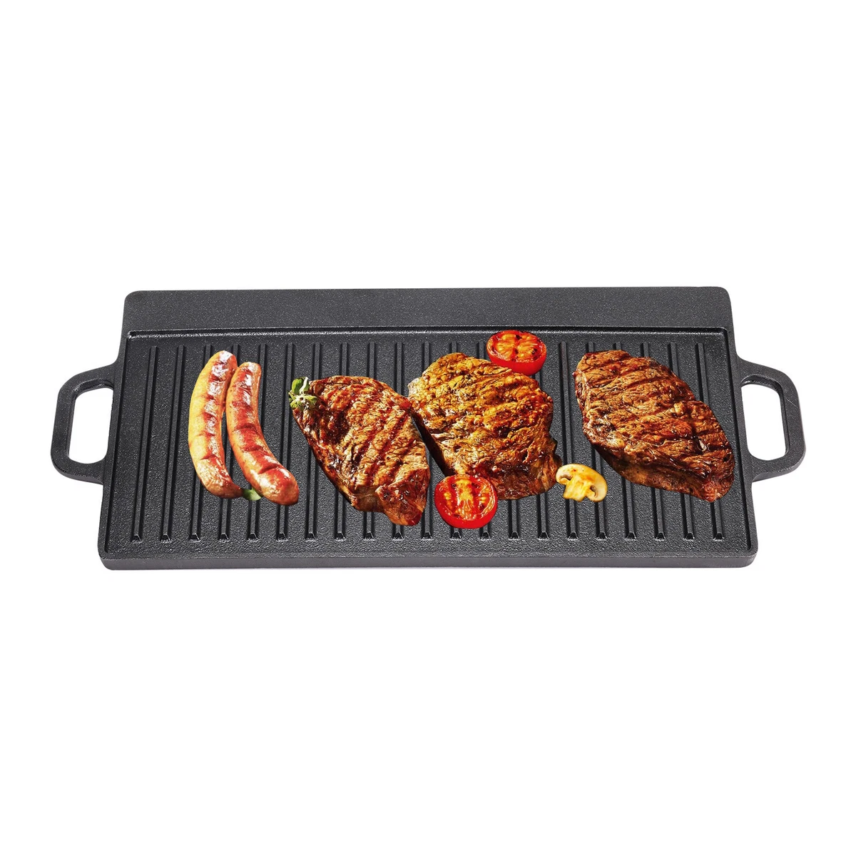 Outdoor Cast Iron Reversible BBQ Mini Grill Plate Rectangle Griddle Pan 46 50cm