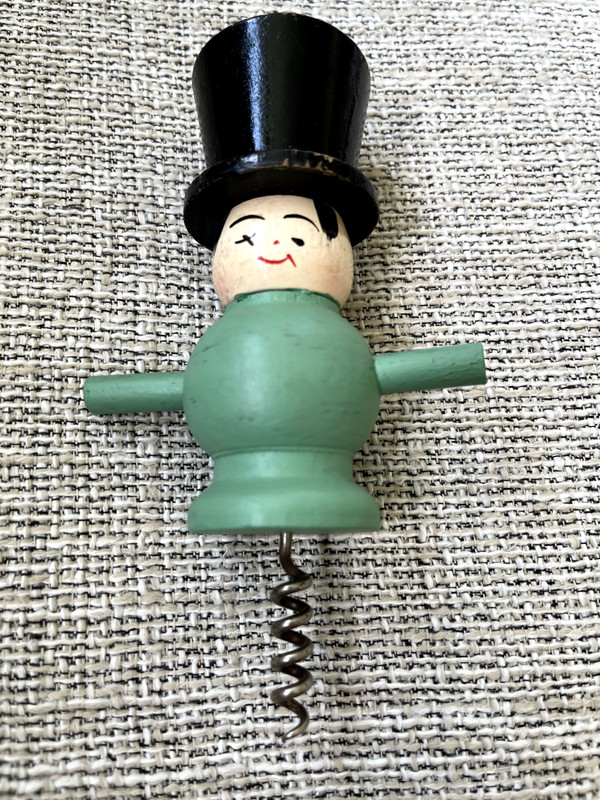 ANTIQUE HAND PAINTED & CARVED FIGURAL CORKSCREW