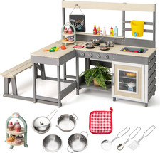 Mud Kitchen, Outdoor Play Kitchen with Faucet Chalkboard Stoves Removable Sink C