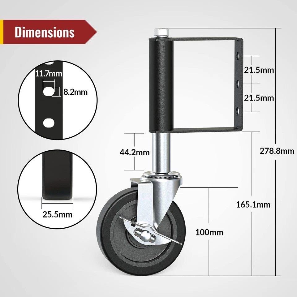 100mm Gate Castor Wheel - Heavy Duty Spring Loaded Swivel Castor Wheel for Gate - Image 2 of 4