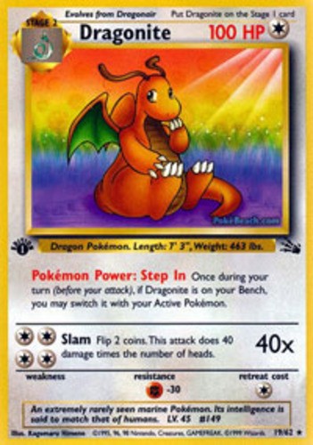 NM-Mint Dragonite - 19/62 - Rare - 1st Edition Pokemon Fossil