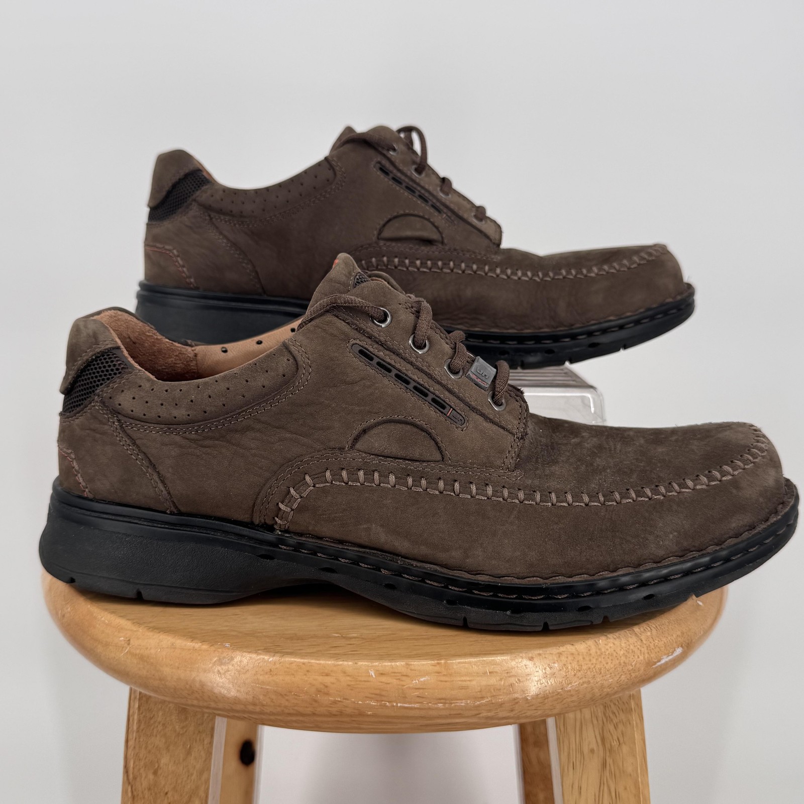 Clarks Unstructured Shoes Mens Size 11 Brown Moc Toe Lace Up Comfort 85035