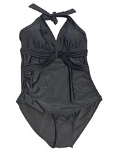 Smismivo Black Size L Tummy Control Ruched Swimwear Halter One Piece Swimsuit Ba