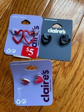NEW Lot of 3 Pairs Claire's Sensitive Solutions Heart Earrings