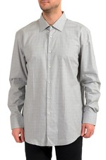Image of Hugo Boss Men's "Jango" Slim Fit Gray Plaid Long Sleeve Dress Shirt US 18 IT 46