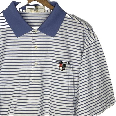 FAIRWAY & GREENE Polo Shirt Striped Hound Ears Golf Club Boone NC Mens L Blue
