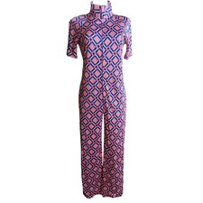 Medium Vintage Jumpsuit Bellbottoms 1970's 1OF1 Zip-Front Mod Geometric Print