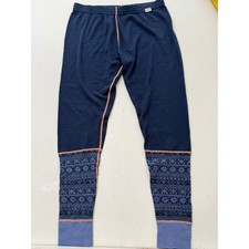 Merino.tech Womens 100 Merino Wool Base Layer Leggings Navy Fair Isle Medium