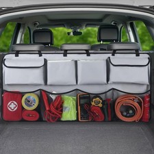 Car Backseat Hanging Trunk Organizer   Gray, 8 Large Storage Bags - Super Capa