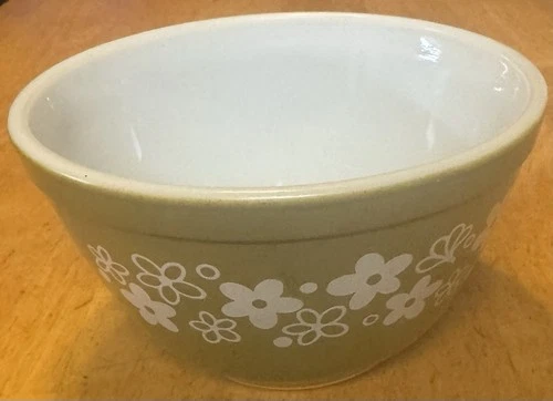 Vintage Pyrex Mixing Bowl 401 Spring Blossom Green Crazy Daisy 1-1/2 pint
