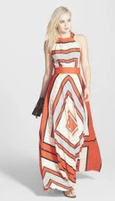 Eliza J Scarf Print Crepe De Chine Fit & Flare Maxi Dress Sz 8 NWOT $158