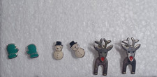 3 PAIRS CHRISTMAS SILVER TONE PIERCED EARRINGS: ENAMEL SNOWMAN GLOVES REINDEER