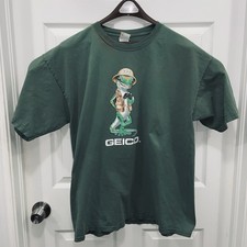 VTG 00s Geico gecko lizard safari mascot insurance company promo XL T Shirt