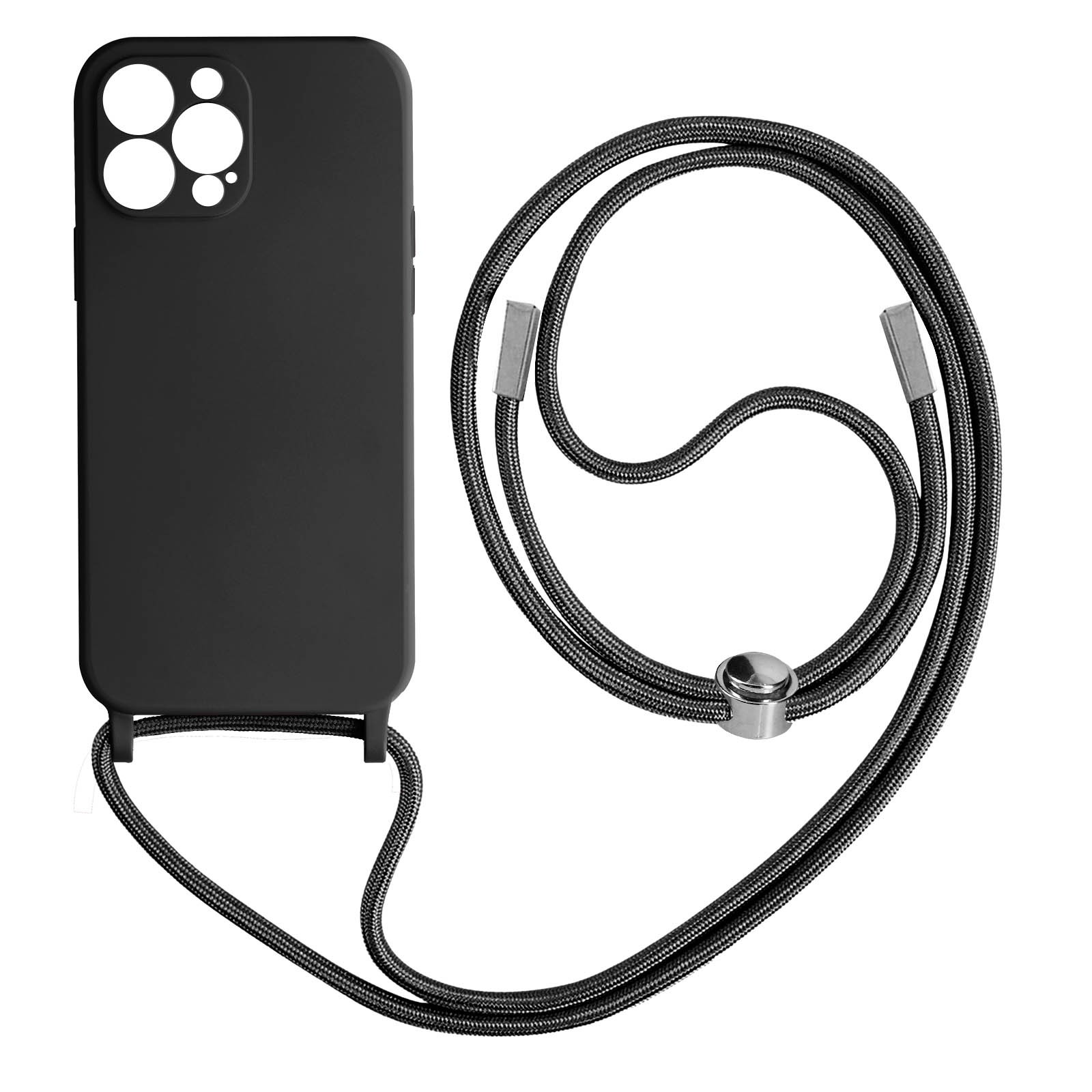 Coque iPhone 13 Pro cordon nylon 80cm noir - Protection antichoc élégante