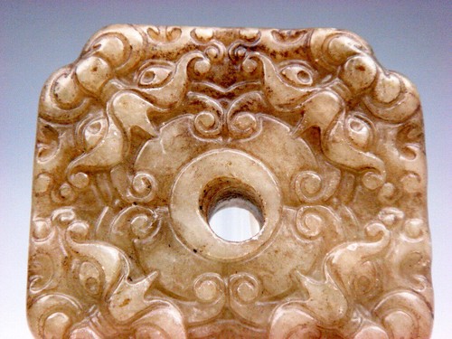 Old Nephrite Jade Stone Carved Pendant Monster Heads & Floral #09242304 - Picture 2 of 6