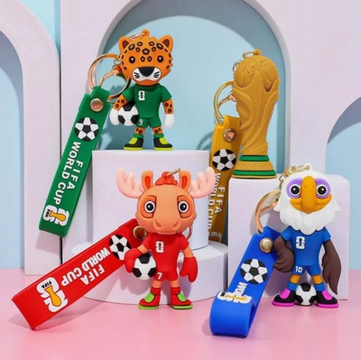 2026 World Cup Cartoon Mascot 4 Keychain Soccer Trophy Cute Animal Gift Fans