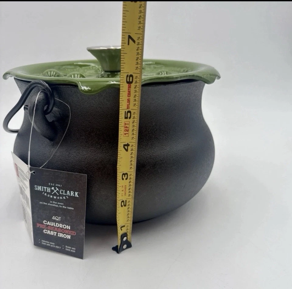 Smith & Clark 4QT Cast Iron Cauldron Witches Brew Bubbling Lid Green - Image 2 of 4