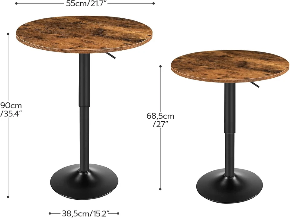 Bar Table, Height-Adjustable round Pub Table 27-35.4 Inches with Sturdy Base, Mo - Image 3 of 4