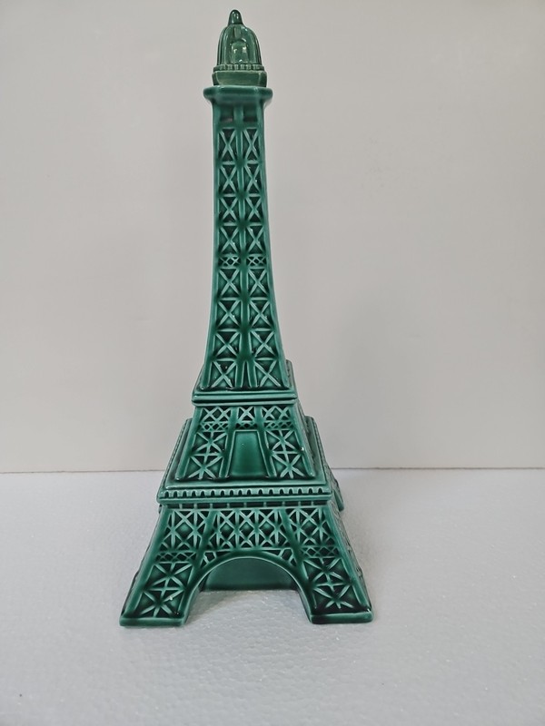 Rare Vintage Green Franor Royale Garnier Porcelain Eiffel Tower Musical Decanter
