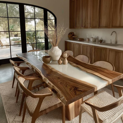 Live Edge Walnut River Esstisch weiß Harz Epoxidholz Tisch Wohndeko