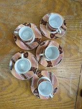 Vintage Cappuccino Espresso Cup Saucer Set 5 Porcelain Coffee Bean Design