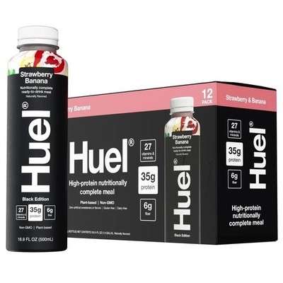 Meal Replacement Shake High Protein Drink Strawberry Banana 16.9 oz 12 Pack Huel