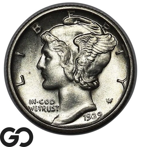 1939-D Mercury Dime Full Split Bands, Solid Gem BU++ FSB