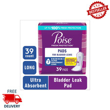 Poise Incontinence  Postpartum Pads, 7 Drop Ultra Absorbent Long Length, 39 Ct