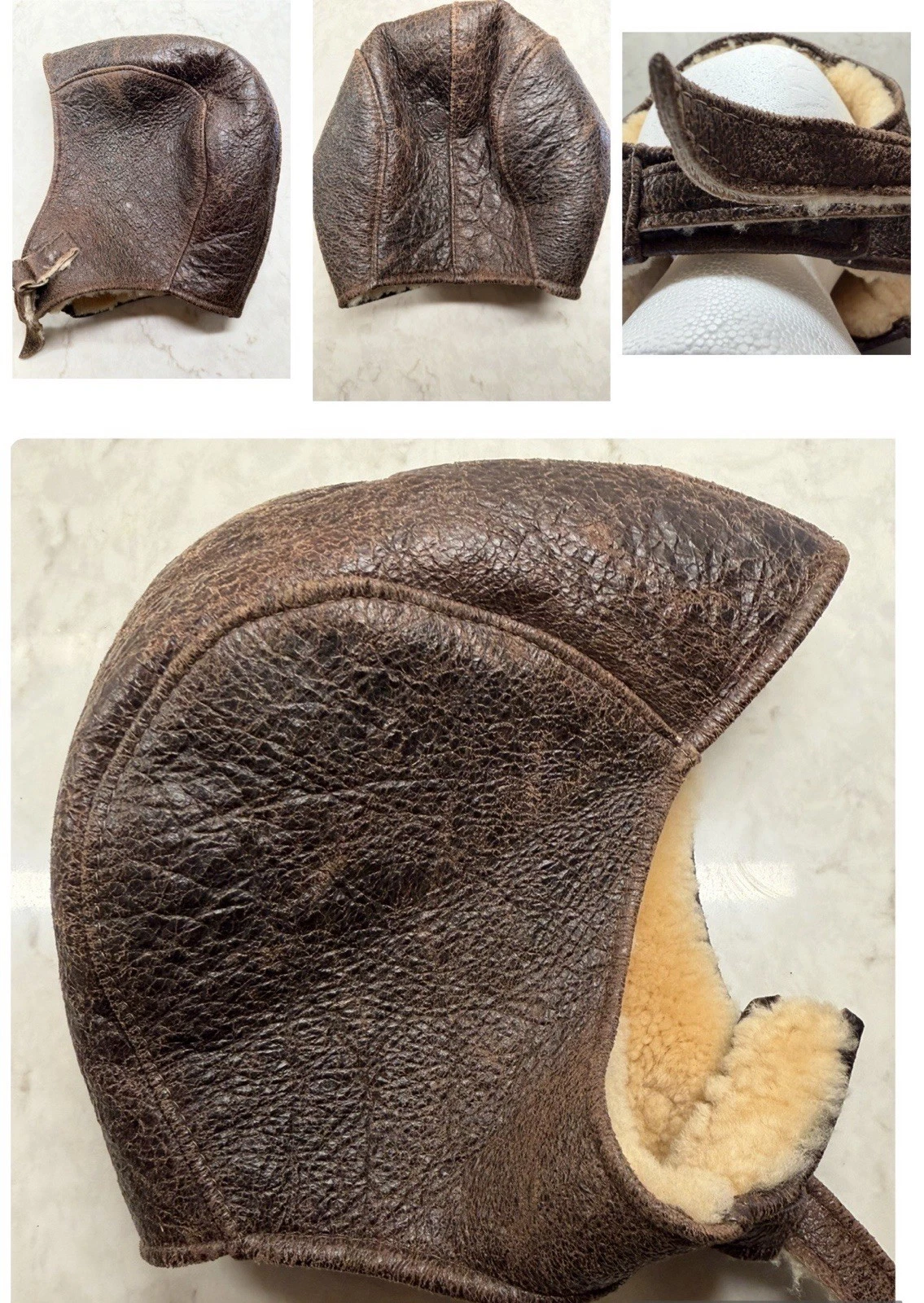 VTG Leather Aviator Flight Pilot Hat Cap Leather & Sheepskin Made In USA BNWOT
